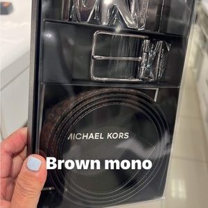 Michael Kors Men's 4 In 1 MK Logo Leather Reversible Belt Box Set in Brown Black